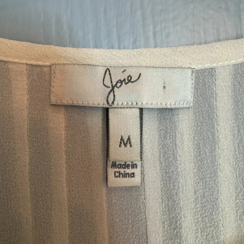 Joie 100% Silk Blouse Sz Medium Cream Chiffon Pintuck Pleated Sheer Gauze Crepe - Picture 13 of 15